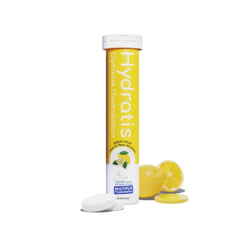 HYDRATIS Citron et fleur de sureau Hydratation durable 20 comprimés effervescents.