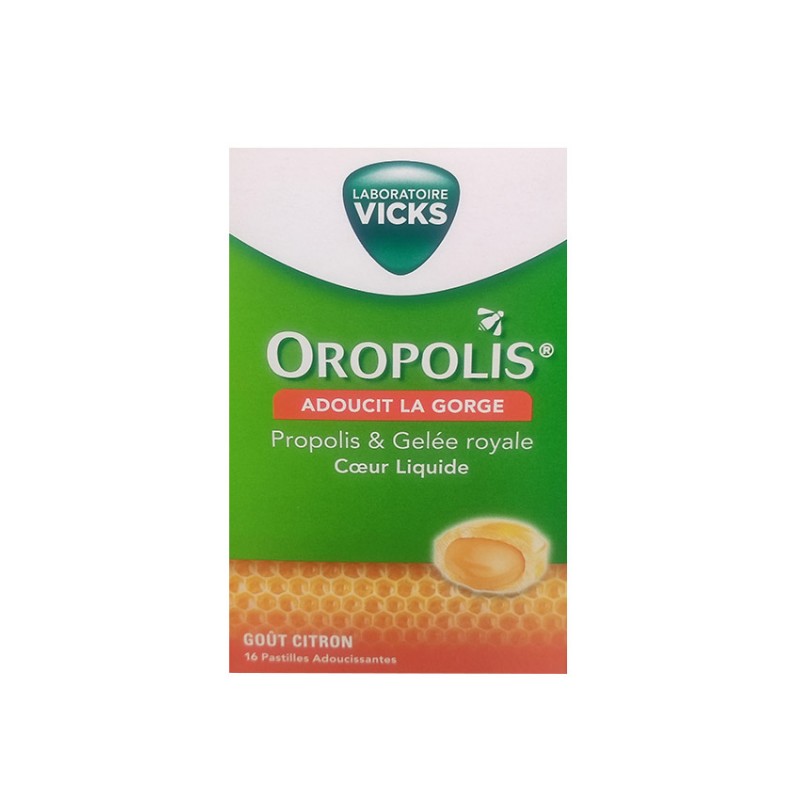 oropolis propolis et gelée royale coeur liquide gout citron 16 pastilles contre les maux de gorge