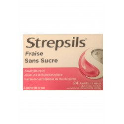 STREPSILS fraise sans sucre 24 pastilles contre les maux de gorge