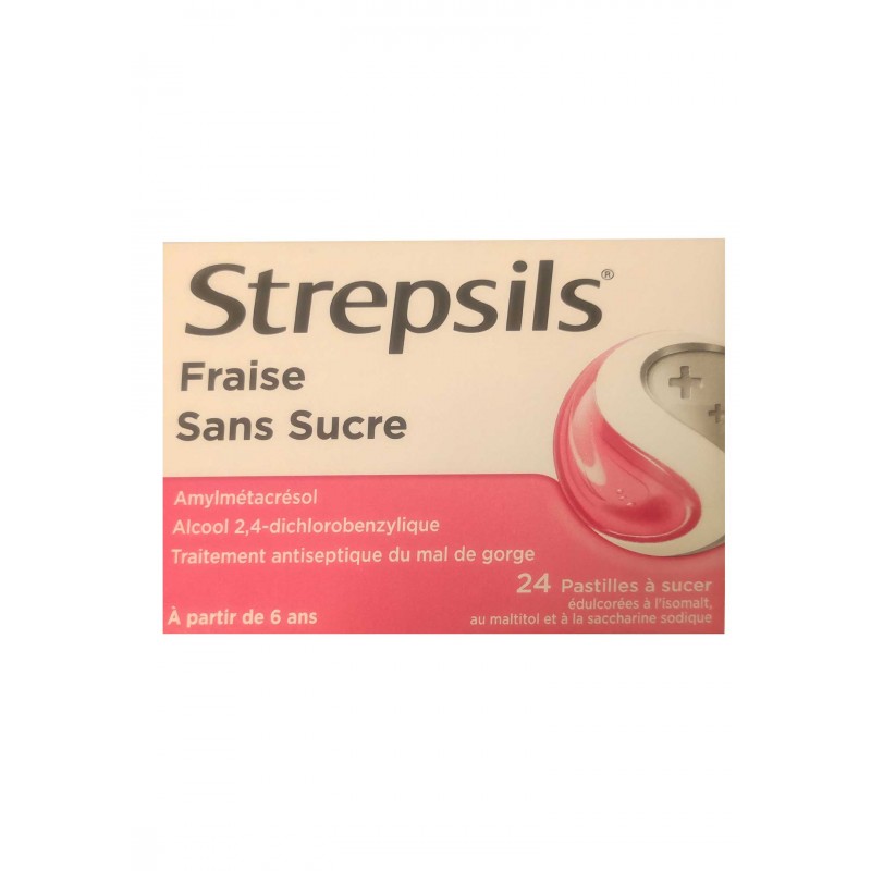 STREPSILS fraise sans sucre 24 pastilles contre les maux de gorge