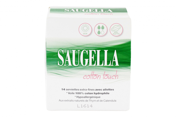 SAUGELLA SERVIETTES COTTON TOUCH EXTRA-FINES AVEC AILETTES 14 UNITES