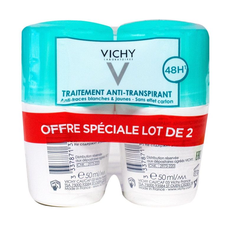 Vichy déodorant Anti-transpirant 48h bille 2 x 50 ml