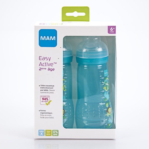 MAM EASY ACTIVE BIBERON 2E AGE 2 X 330 ML BLEU