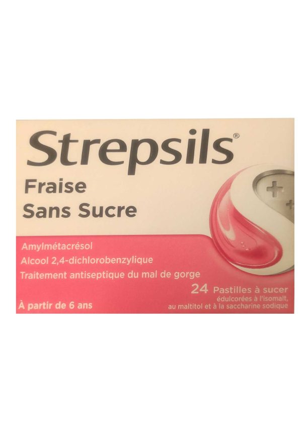 STREPSILS fraise sans sucre 24 pastilles contre les maux de gorge