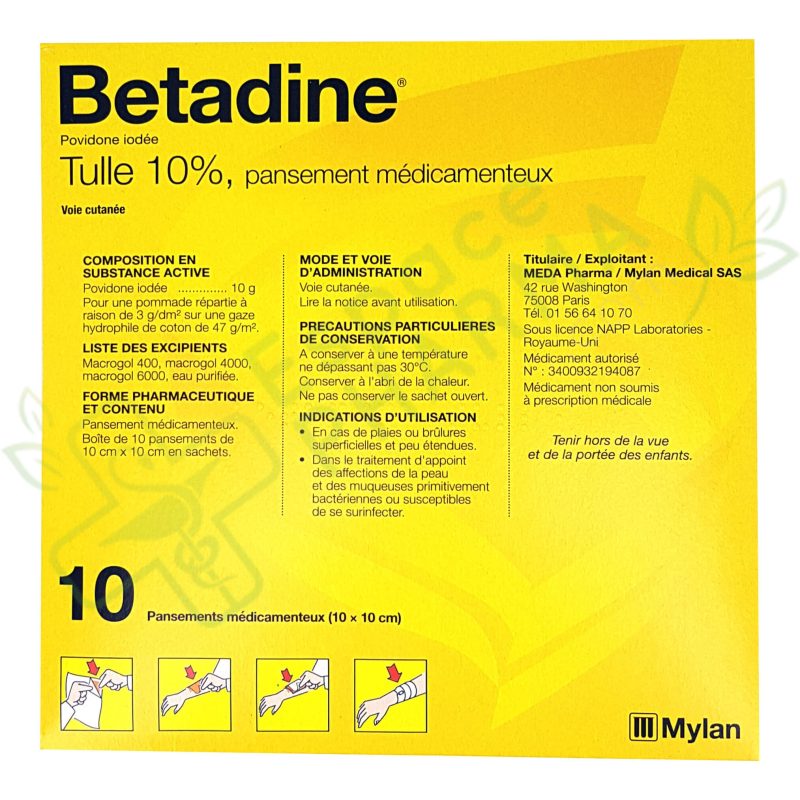 BETADINE TULLE 10*10 10 PANSEMENTS