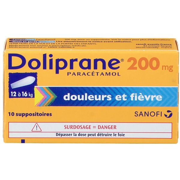 DOLIPRANE 200MG 10 SUPPOSITOIRES