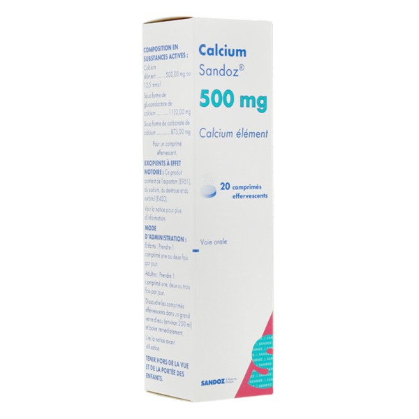 CALCIUM SANDOZ 500MG 20 COMPRIMES EFFERVESCENTS 1 CALCIUM SANDOZ 500MG 20 COMPRIMES EFFERVESCENTS