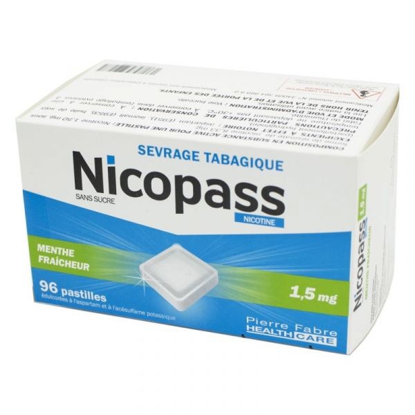 NICOPASS 1,5MG MENTHE SANS SUCRE 96 PASTILLES A SUCER