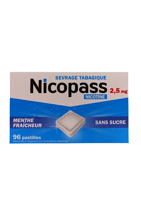 Nicopass 2,5 mg menthe raicheur sans sucre 96 pastilles