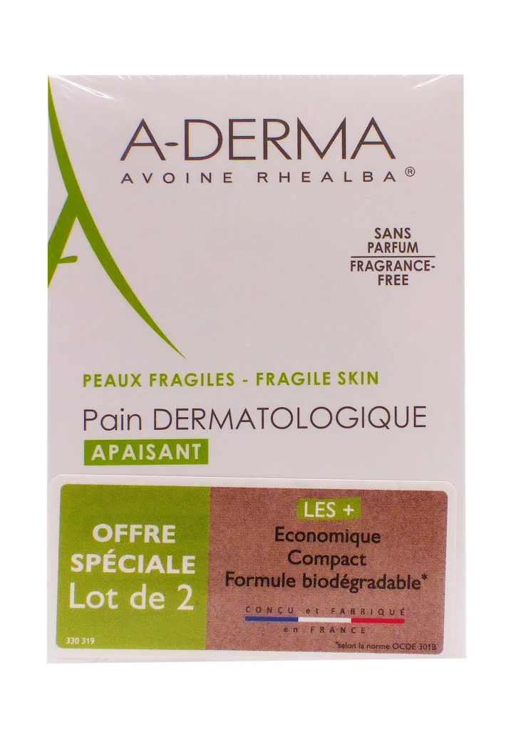 A-DERMA PAIN DERMATOLOGIQUE LAIT D'AVOINE SANS PARFUM 2X100G 2 aderma lot 2 pains dermatologiques sans parfum