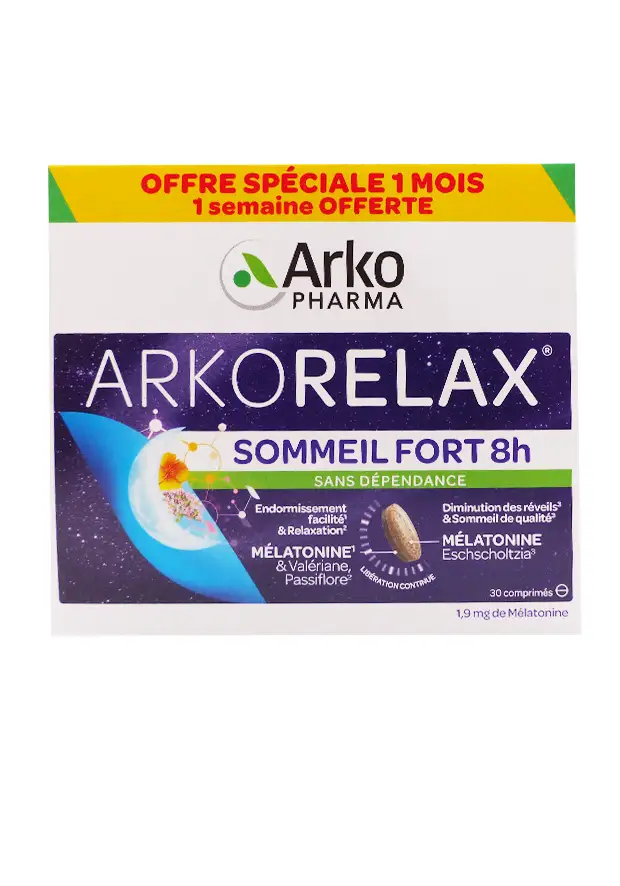 arkorelax sommeil fort 30 comprimés mélaonine 1,9 mg