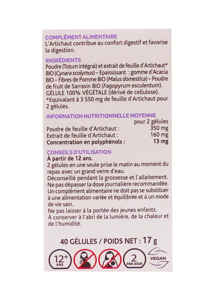 ARKOGELULES ARTICHAUT BIO 40 GELULES 4 artichaut dos arkopharma
