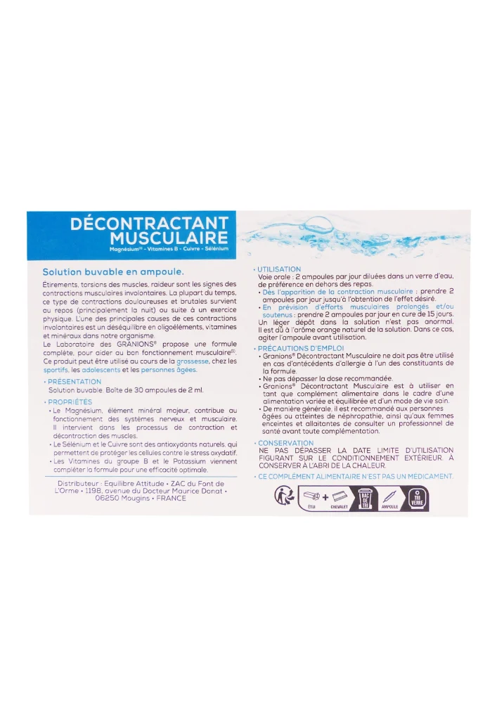 GRANIONS DECONTRACTANT MUSCULAIRE 30 AMPOULES 3 decontractant musculaire dos