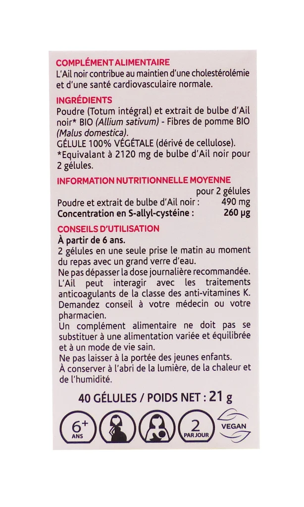 ARKOGELULES AIL NOIR BIO 40 GELULES ARKOPHARMA 4 dos ail noir 40 gelules