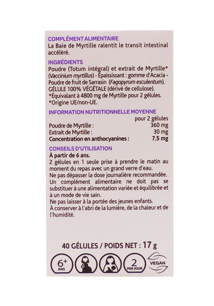 ARKOGELULES BAIE DE MYRTILLE BIO 40 GELULES 4 dos arko myrtille