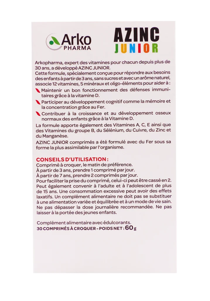 AZINC JUNIOR GOÛT COLA 30 COMPRIMES A CROQUER 3 dos azinc coca
