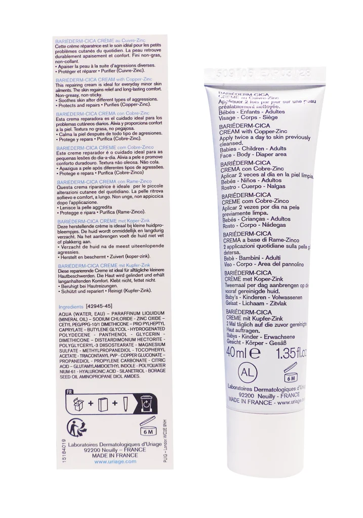 URIAGE BARIEDERM-CICA CREME CUIVRE-ZINC 40ML 3 dos bariederm cica 40 ml
