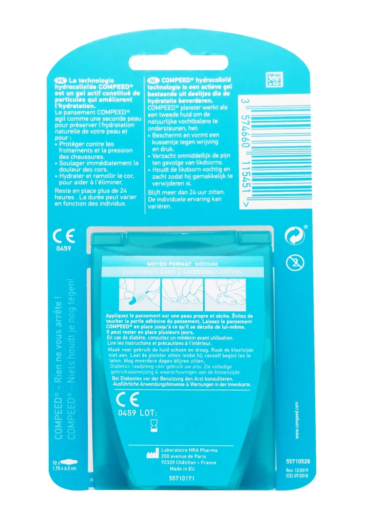 COMPEED 10 PANSEMENTS CORS MOYEN FORMAT 3 dos compeed pansements cors x10
