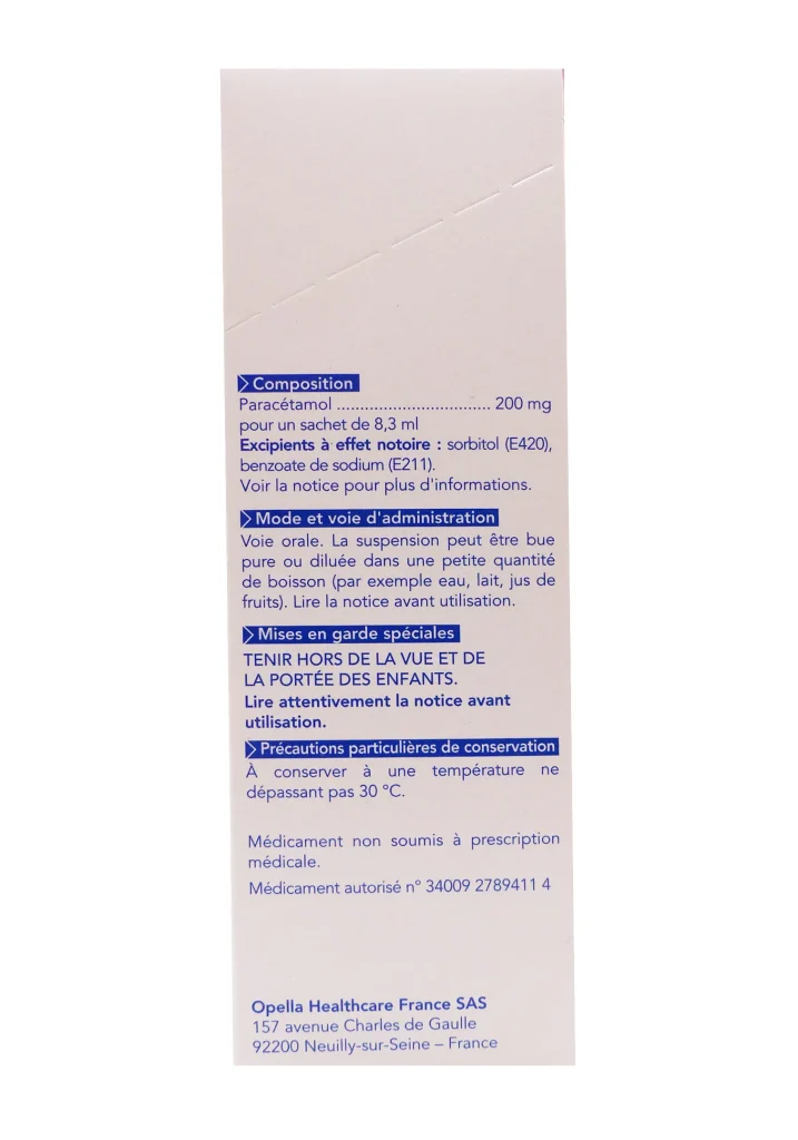 DOLIPRANE LIQUIZ 200 MG 12 SACHETS SOLUTION BUVABLE 3 dos doliprane liquiz
