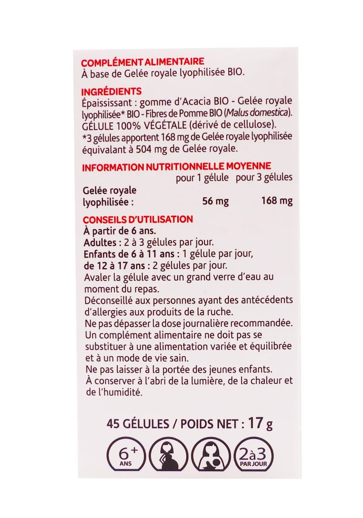 ARKOGELULES GELEE ROYALE BIO 45 GELULES ARKOPHARMA 3 dos gelee royale dos pack