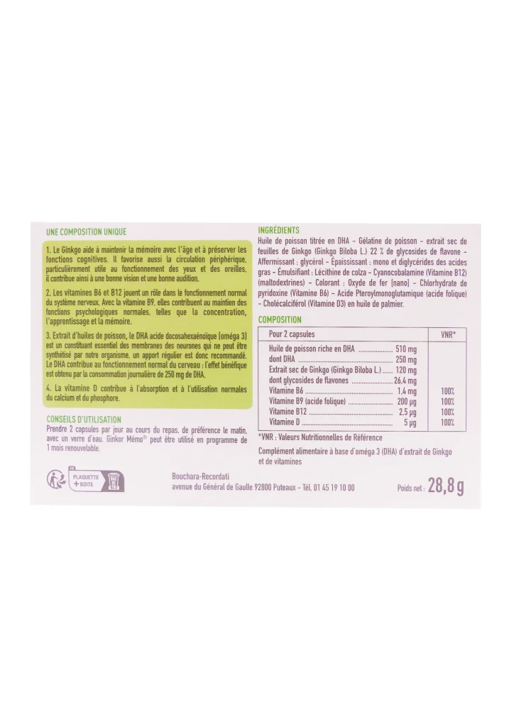 GINKOR MEMO 60 CAPSULES 3 dos ginko