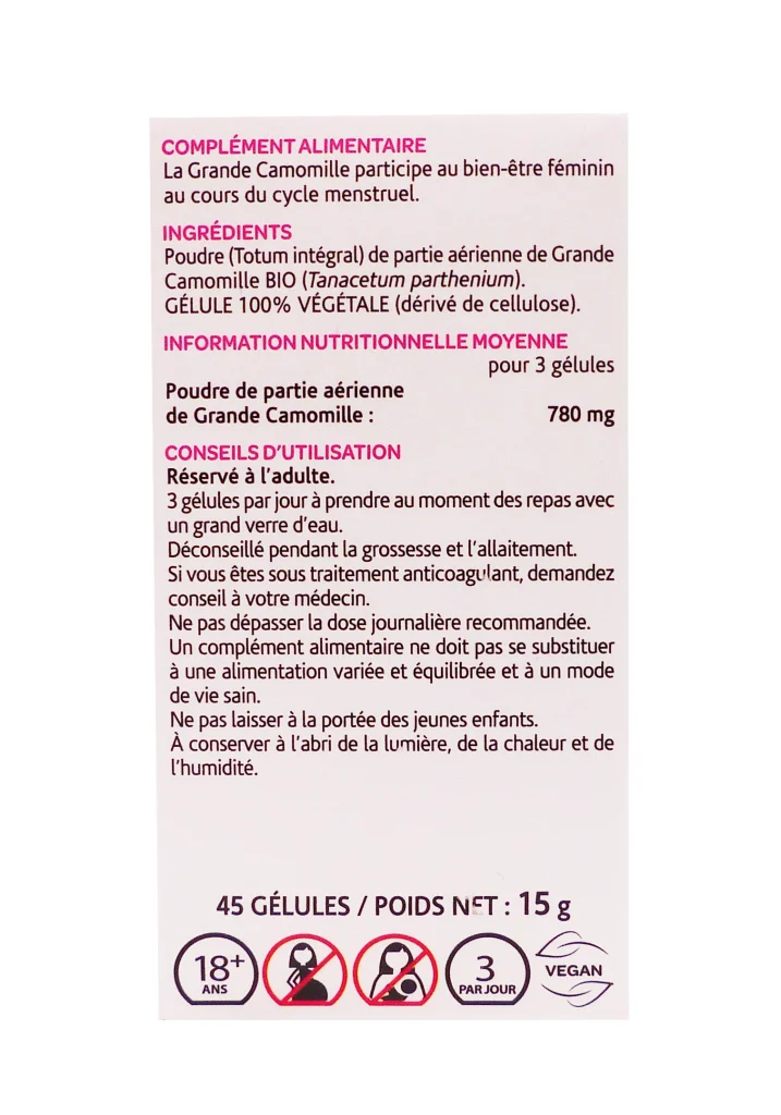 ARKOGELULES GRANDE CAMOMILLE BIO FLACON 45 GELULES 4 dos grande camomille pack