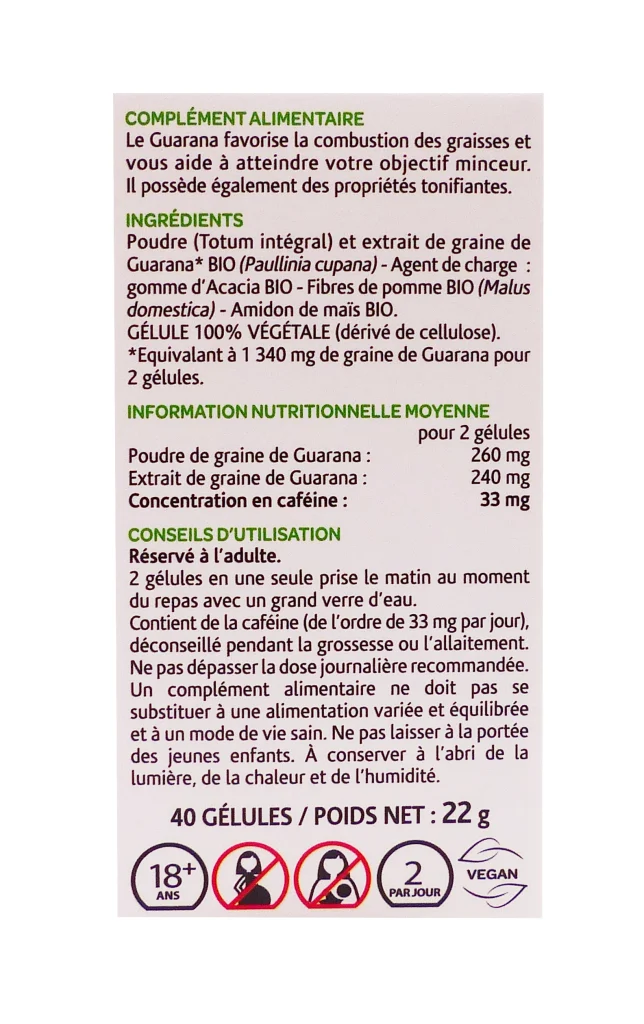 ARKOGELULES GUARANA BIO 40 GELULES ARKOPHARMA 3 dos guarana 40 gelules