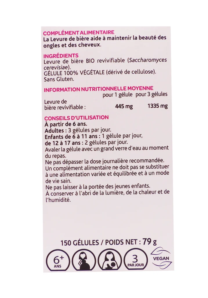 ARKOGELULES LEVURE DE BIERE BIO 150 GELULES 3 dos levure de biere