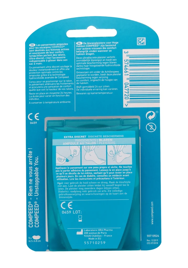 COMPEED AMPOULE TALON ESCARPIN 5 PANSEMENTS 3 dos pansements compeed