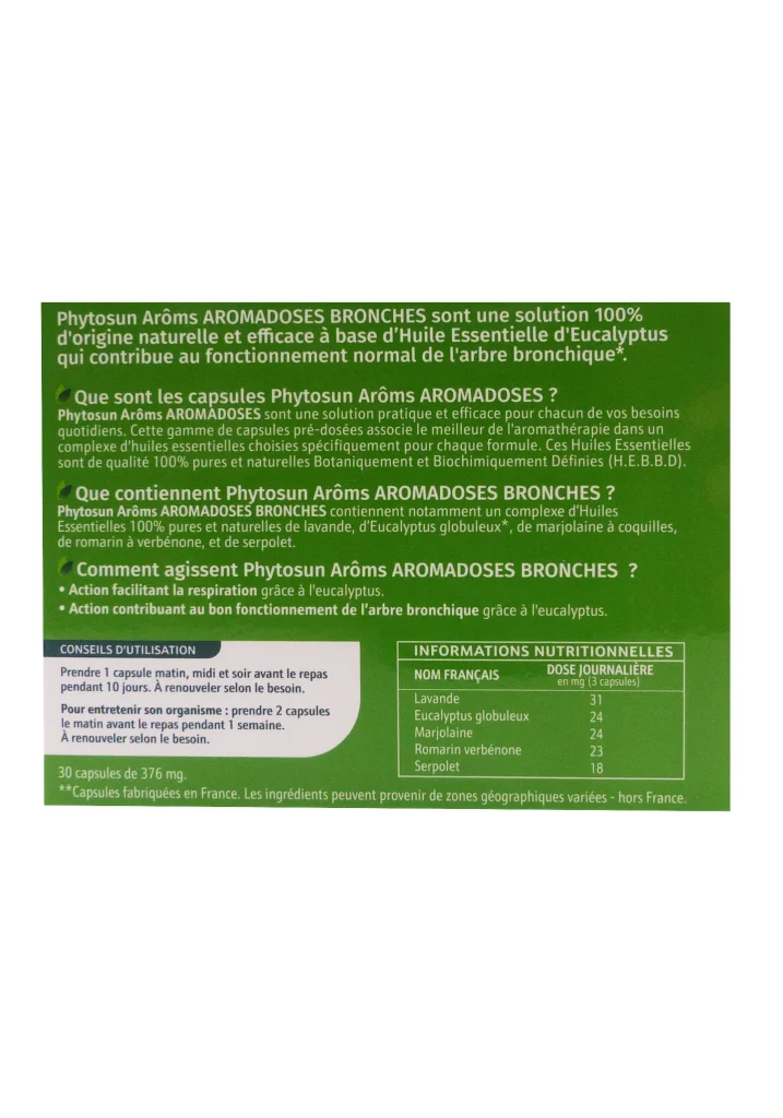 PHYTOSUN ARÔMS AROMADOSES BRONCHES 30 CAPSULES 3 dos pastilles