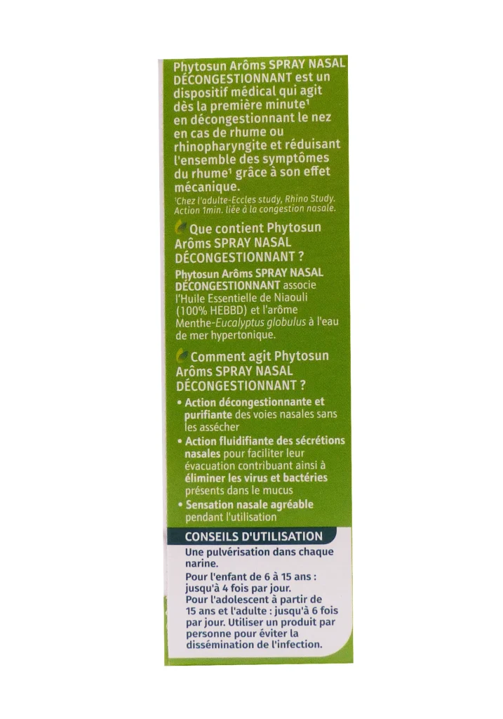 PHYTOSUN ARÔMS SPRAY NASAL DECONGESTIONNANT 20ML 3 dos phytosun aroms spray nasal