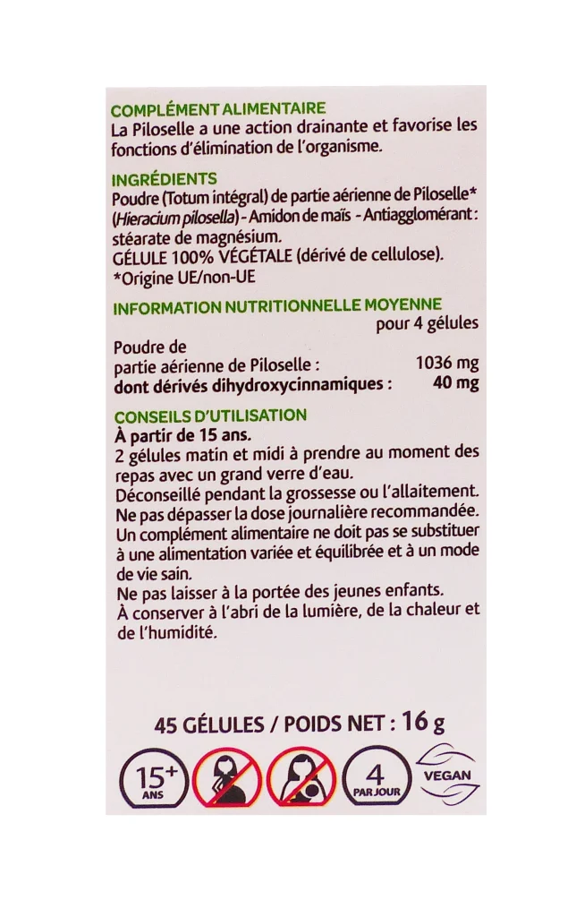 ARKOGELULES PILOSELLE 45 GELULES ARKOPHARMA 4 dos piloselle 45 gelules
