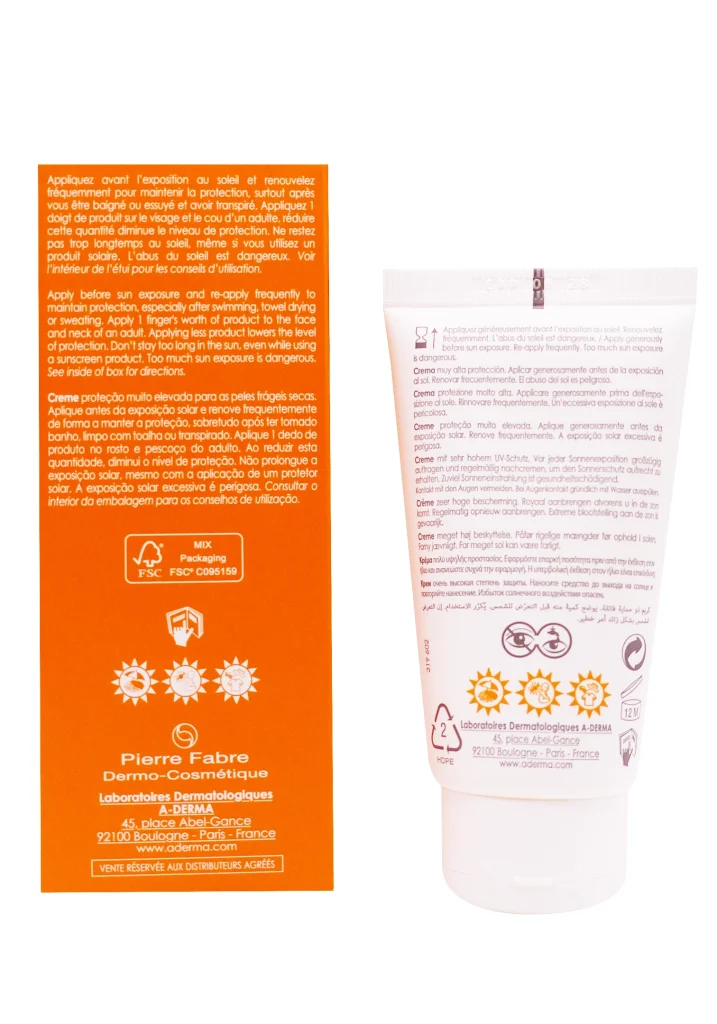 A-DERMA PROTECT CREME SOLAIRE SPF 50+ 40 ML 3 dos solaire aderma