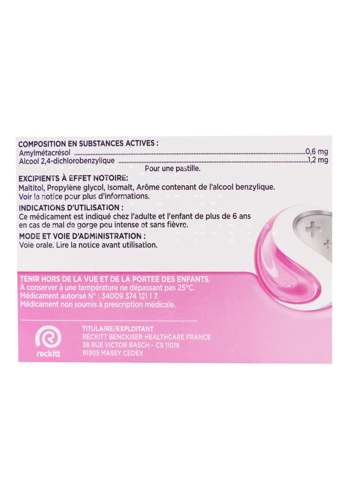 STREPSILS FRAISE 24 PASTILLES SANS SUCRE 4 dos strepsils fraise