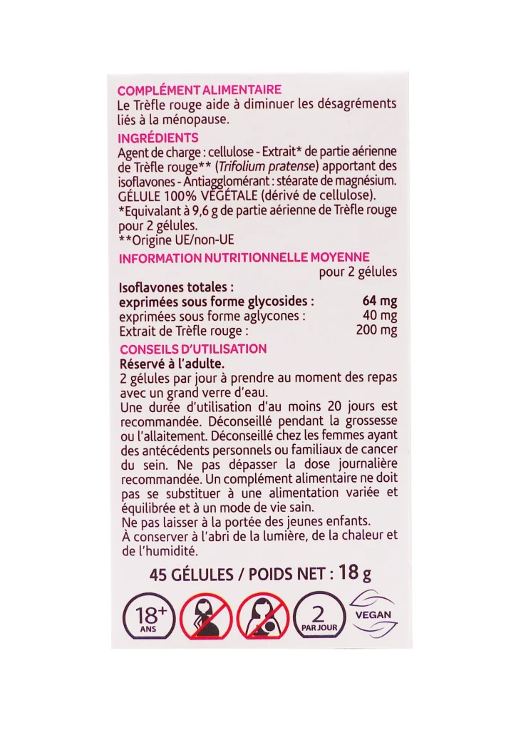 ARKOGELULES TREFLE ROUGE 45 GELULES 3 dos trefle rouge 45 gelules