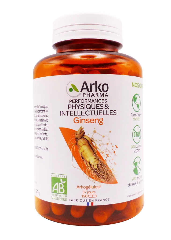 ARKOGELULES GINSENG BIO 150 GELULES ARKOPHARMA 3 ginseng 150 gelules pot
