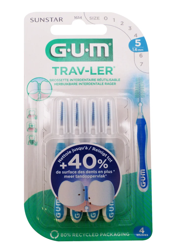 GUM TRAV-LER 4 BROSSETTES INTERDENTAIRES 1.6 MM BLEUES REF : 1614 2 gum trav ler 4 brosses 1.6mm bleues