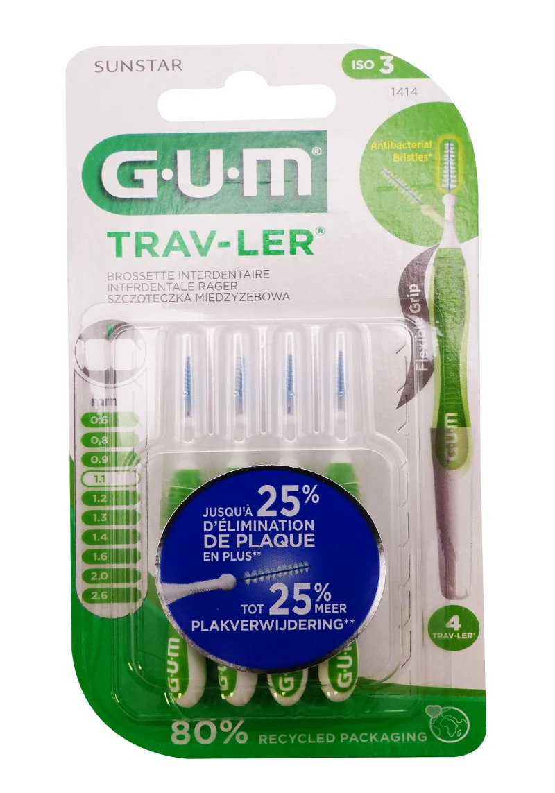 gum travler 4 brossettes 1.1 vertes