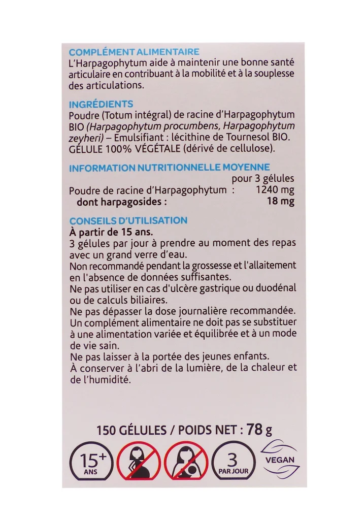 ARKOGELULES HARPAGOPHYTUM BIO 150 GELULES 4 harpagophytum dos