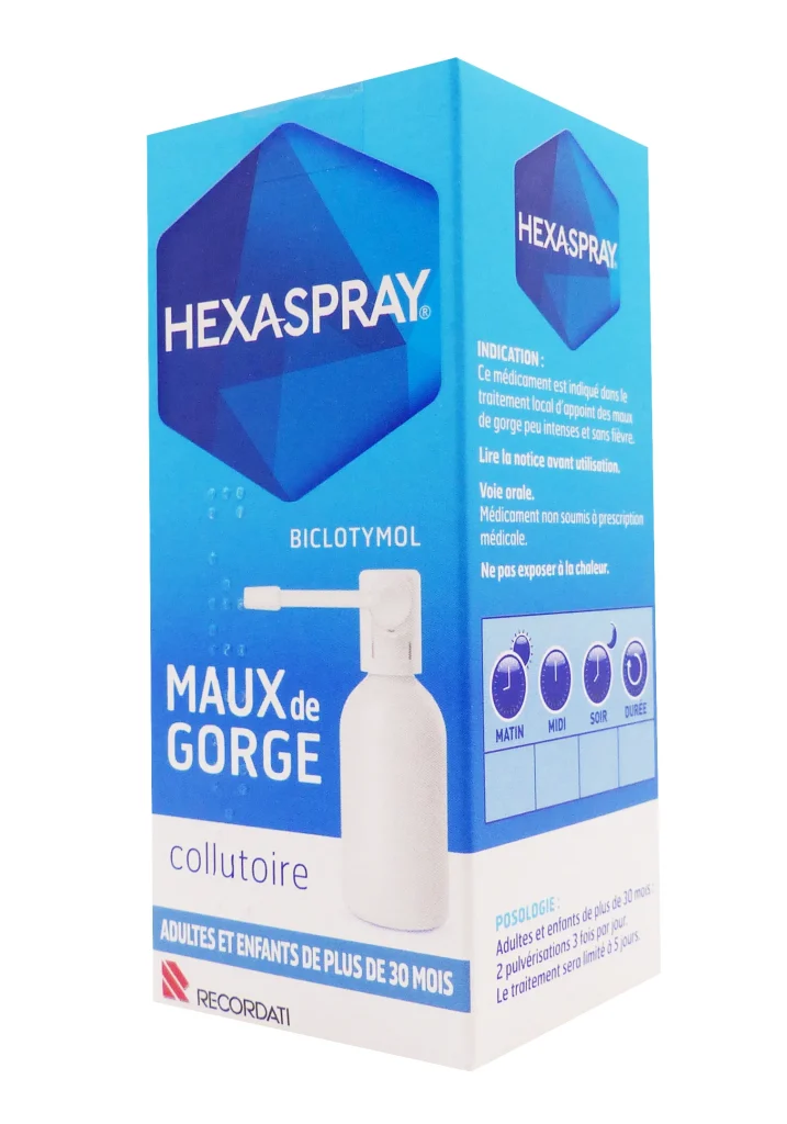 Hexaspray Collutoire au Biclotymol : Soulagez vos maux de gorge sans sucre 2 hexaspray bleu 1