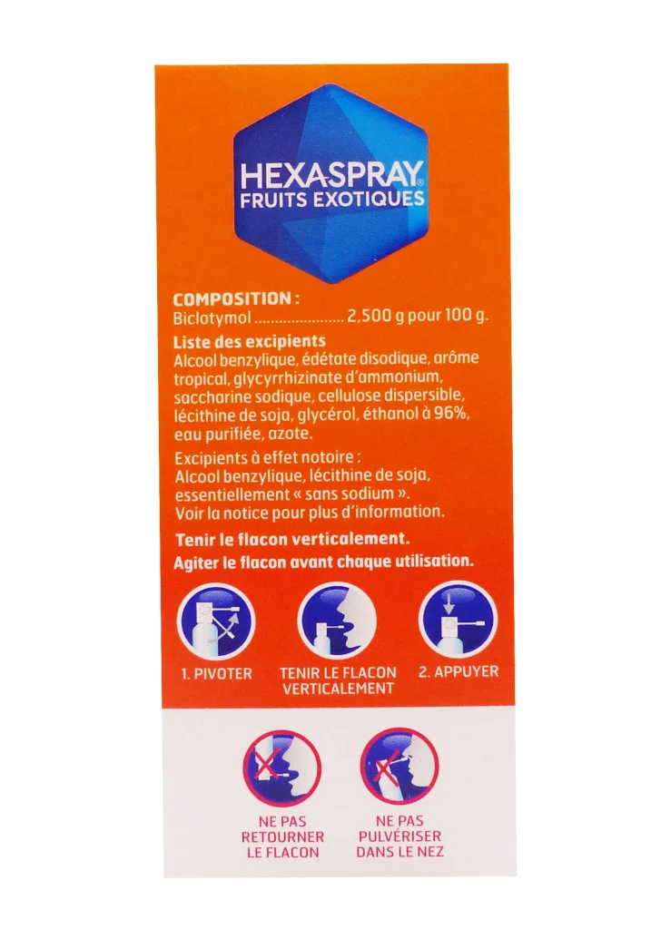 HEXASPRAY COLLUTOIRE FRUITS EXOTIQUES FLACON 30G 3 hexaspray fruit exotiques dos 2