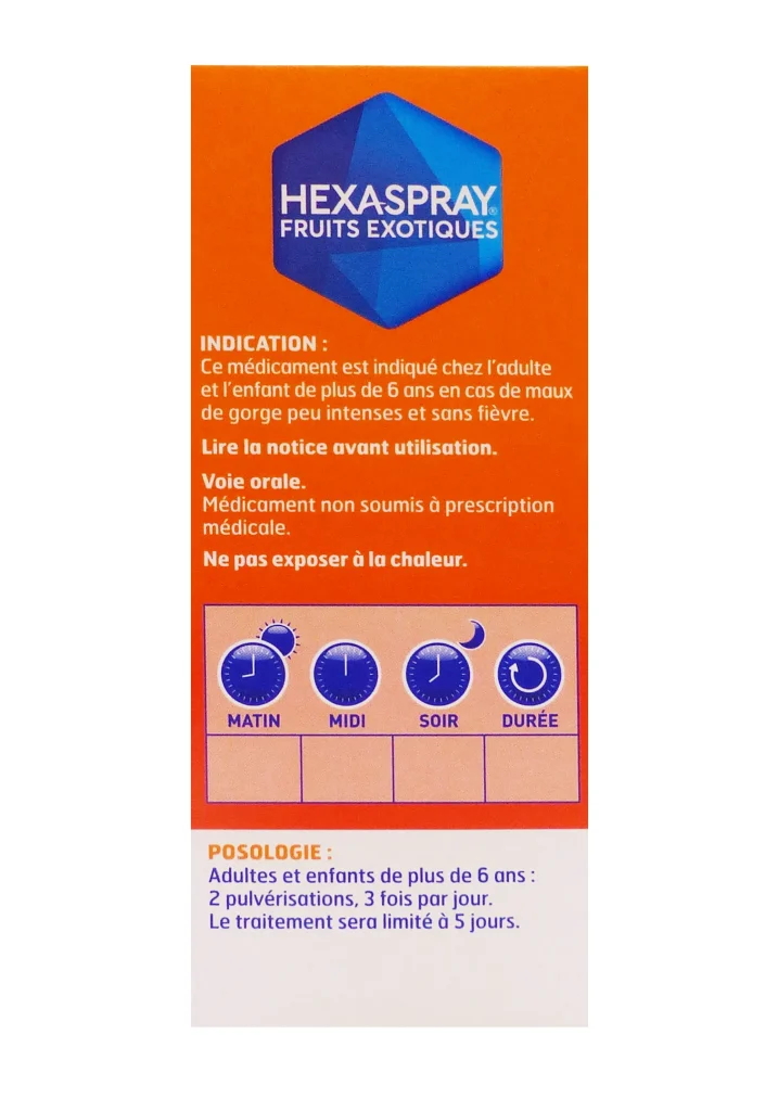 HEXASPRAY COLLUTOIRE FRUITS EXOTIQUES FLACON 30G 4 hexaspray fruits exotiques dos