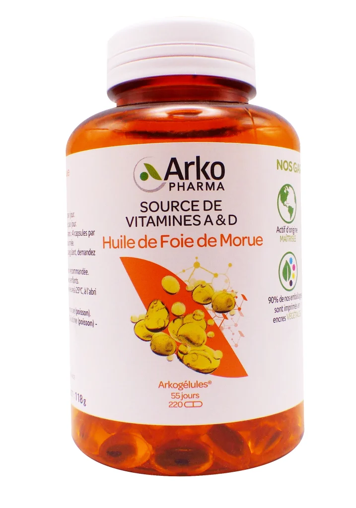 ARKOGELULES HUILE DE FOIE DE MORUE 220 CAPSULES ARKOPHARMA 4 huile de foie de morue 220 gelules pot