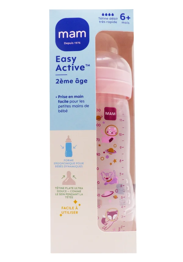 mam easy active 2eme age tétine débit tres rapide motif espace rose