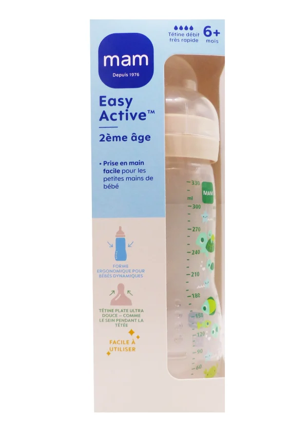 mam easy active tétine débit rapide beige motifs verts
