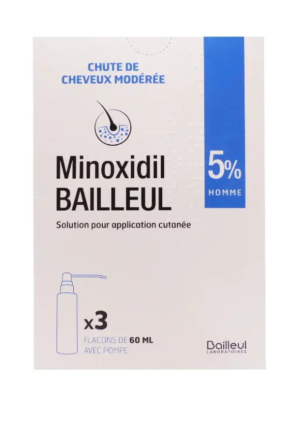 minoxidil 5% bailleul 3 flacons de 60 mL contre la chute de cheveux