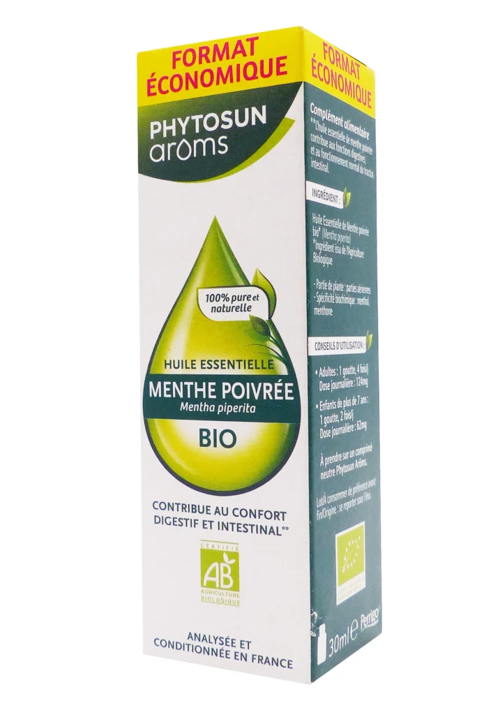 PHYTOSUN ARÔMS HUILE ESSENTIELLE MENTHE POIVREE BIO 30 ML 2 phytosun aroms huile essentielle menthe poivree 30 ml format eco