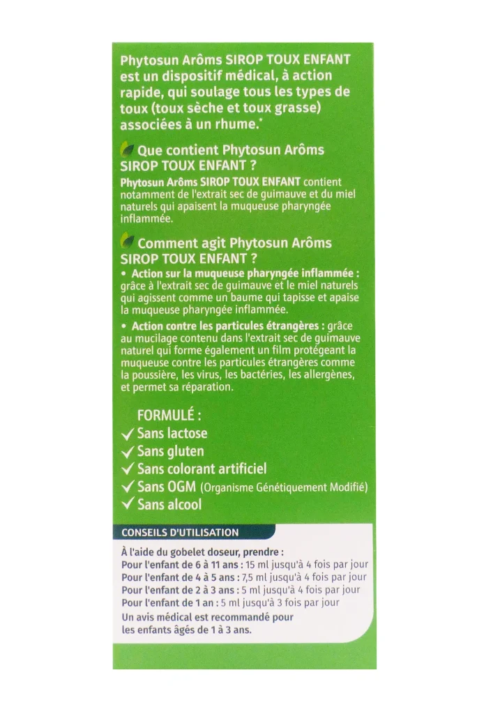 PHYTOSUN ARÔMS SIROP TOUX ENFANTS 120ML 3 phytosun aroms sirop toux enfant