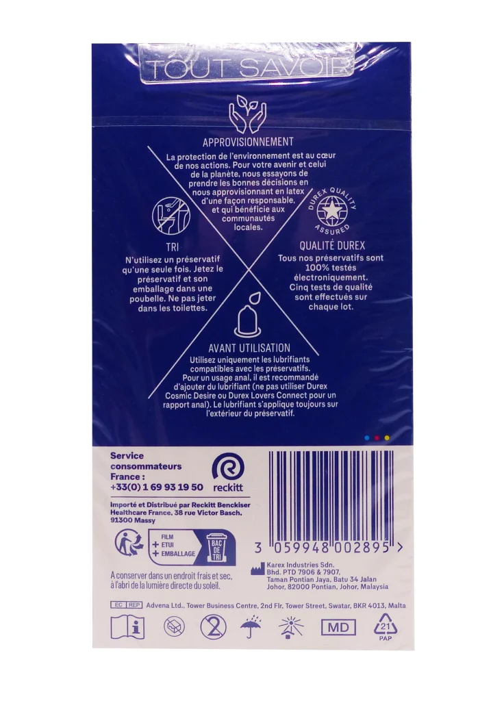DUREX COMFORT XXL PRESERVATIFS EXTRA LARGES 10 UNITES 3 preservatifs dos