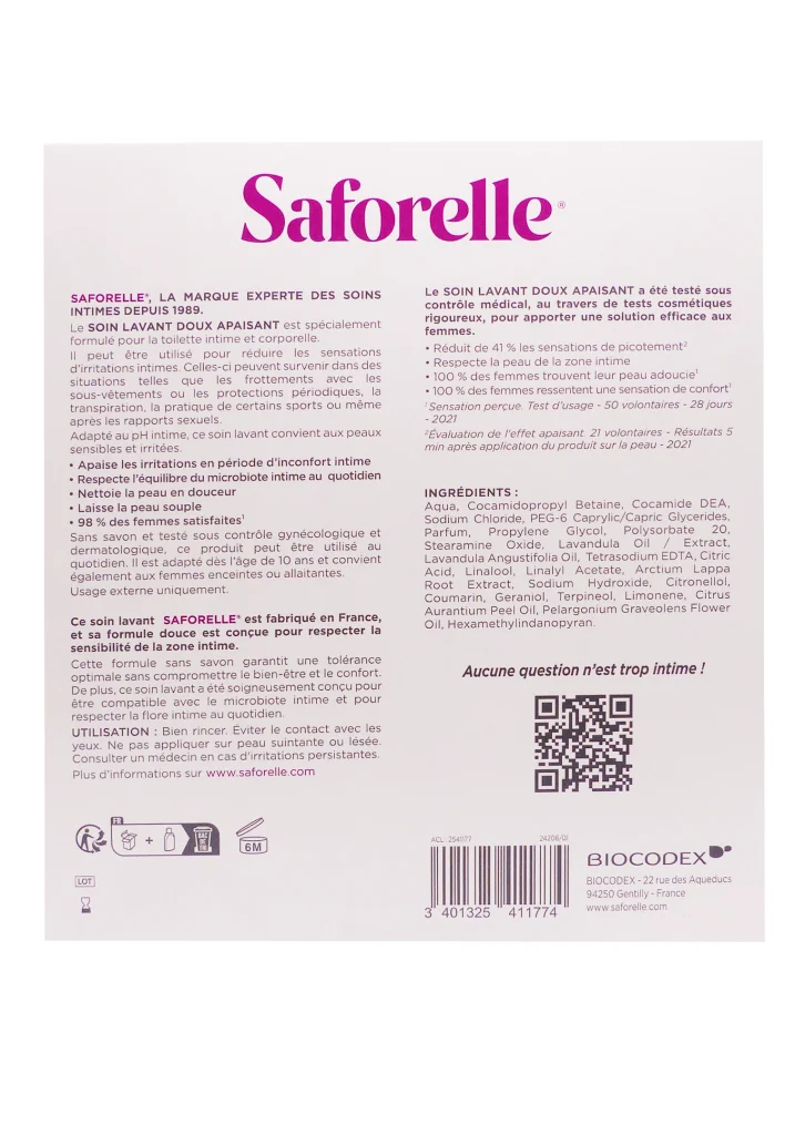 SAFORELLE SOIN LAVANT DOUX 2X250 ML 3 saforelle dos 5